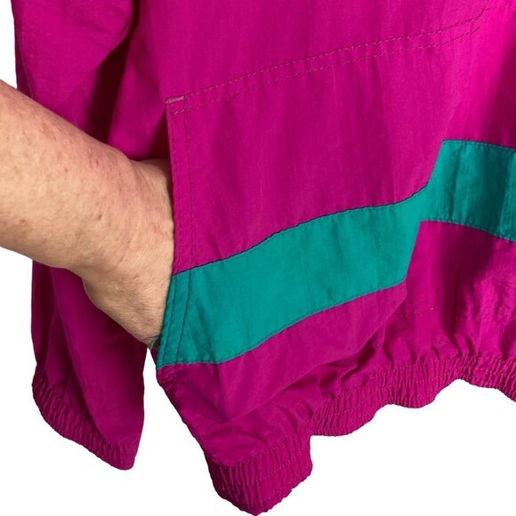 Vintage 90s Cyrk Windbreaker Anorak Jacket Medium Hot Pink Soccer Patch 1/4 Zip - Picture 3 of 7